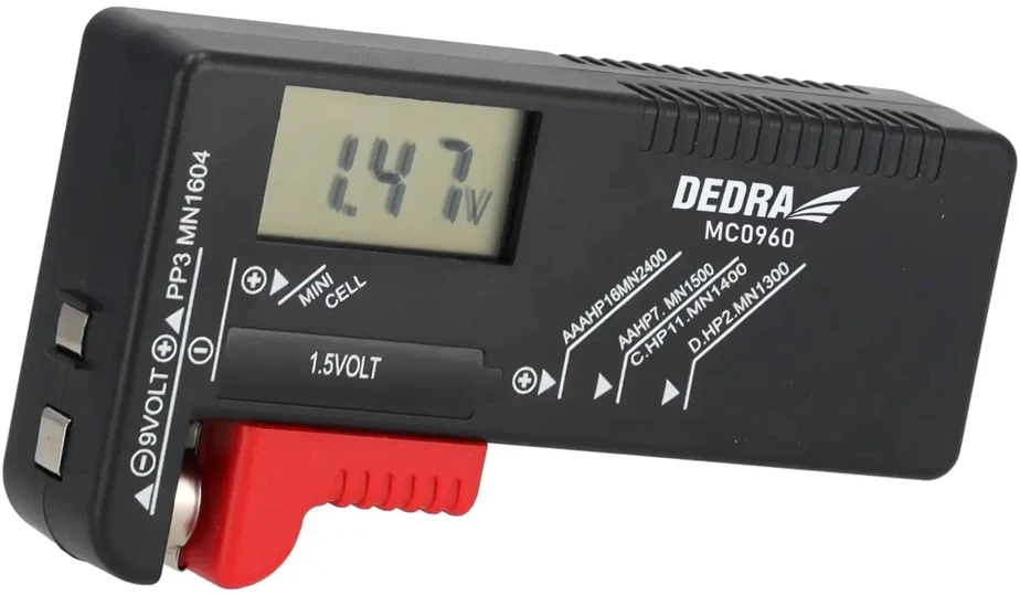 1,5 V ir 9 V akumuliatorių testeris