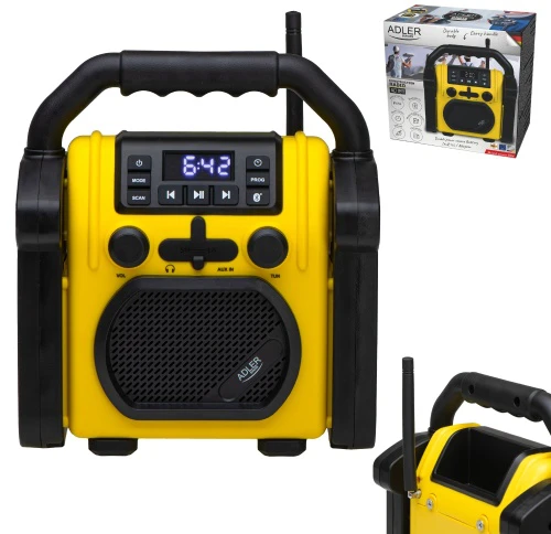 Adler | Construction radio with Bluetooth | AD 1911 | AUX in | Juodas/Geltona