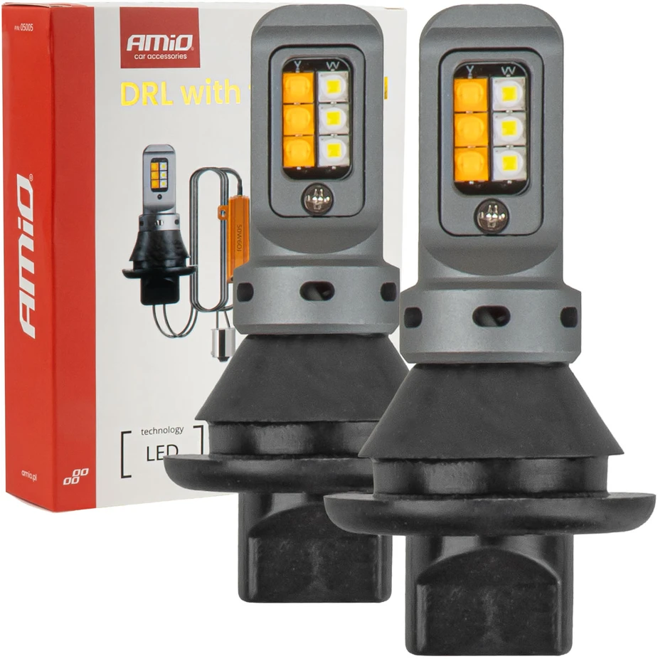 2 w1 światła dzienne led + kierunkowskazy drl canbus 1156 3535 12smd 12v 24v amio-05005