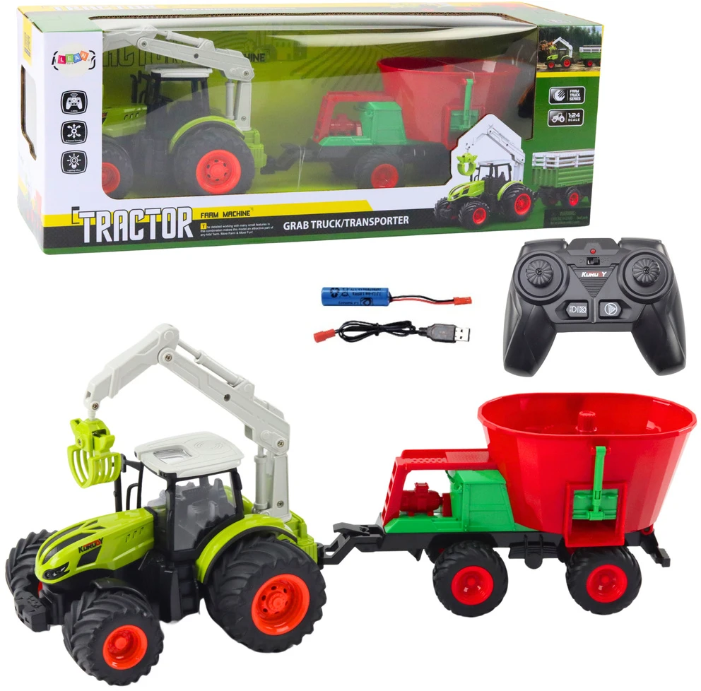 Lean Toys Nuotoliniu būdu valdomas traktorius su sėjamojo ir griebtuvo priedais