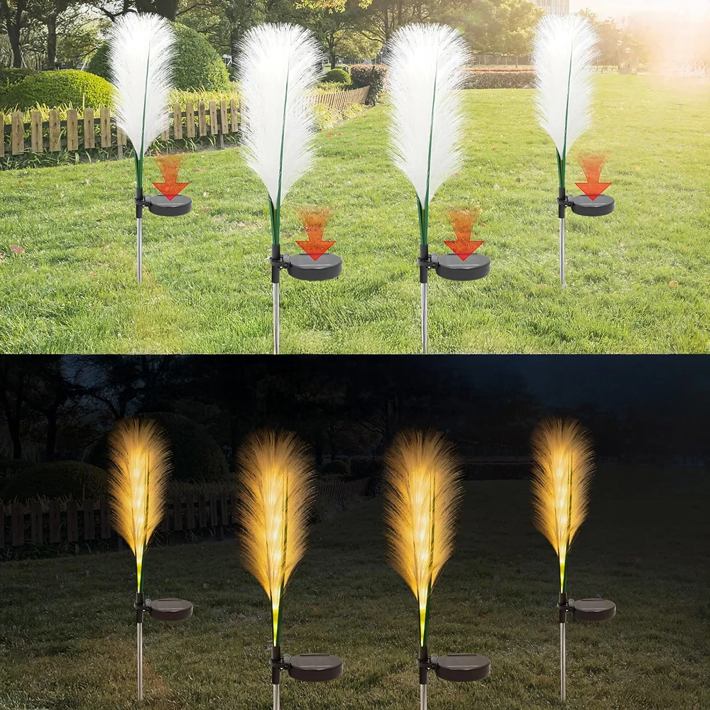 2x 2 saulės energija varomi sodo šviestuvai, pampų žolė, dekoratyvinė LED panelė, 85 cm