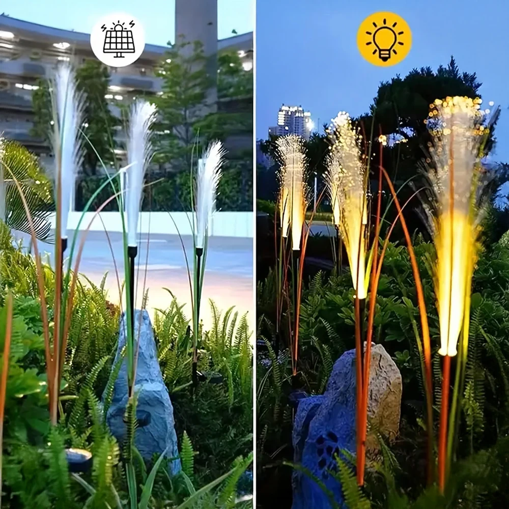 2x 2 saulės energija varomi sodo šviestuvai, pampų žolė, dekoratyvinė LED panelė, 85 cm