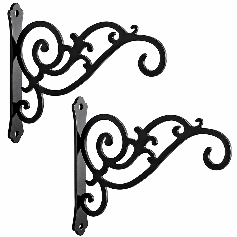 2x kabliukų laikikliai, sieniniai, metaliniai, gėlių vazonams, sodo krepšeliams