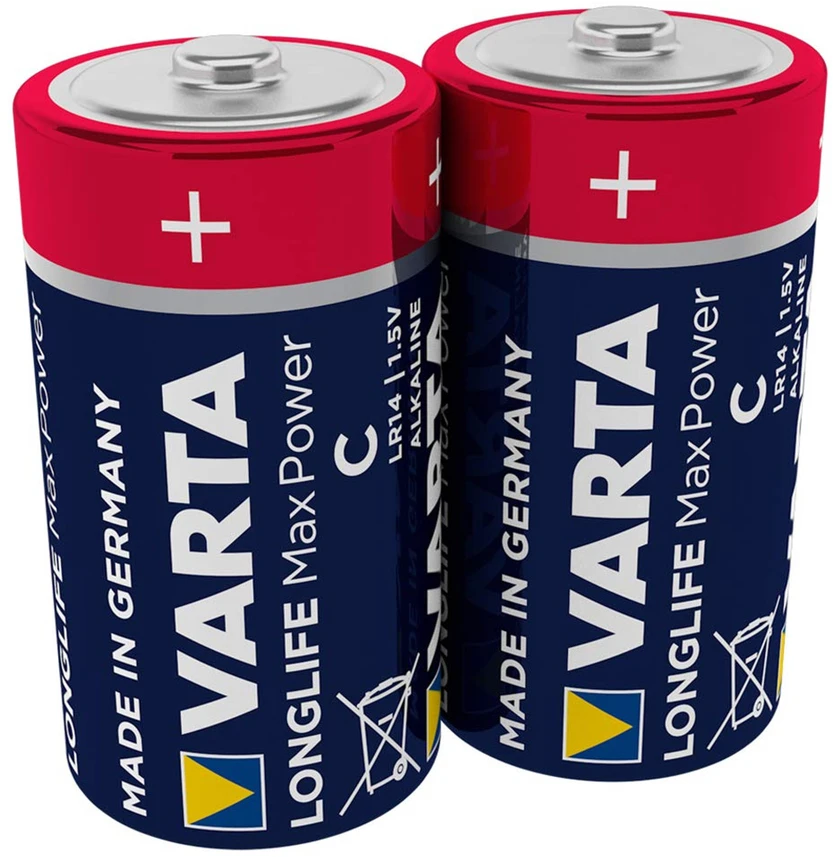 2x R-14 R14 C 1,5 V šarminės „Varta Longlife Max Power“ baterijos