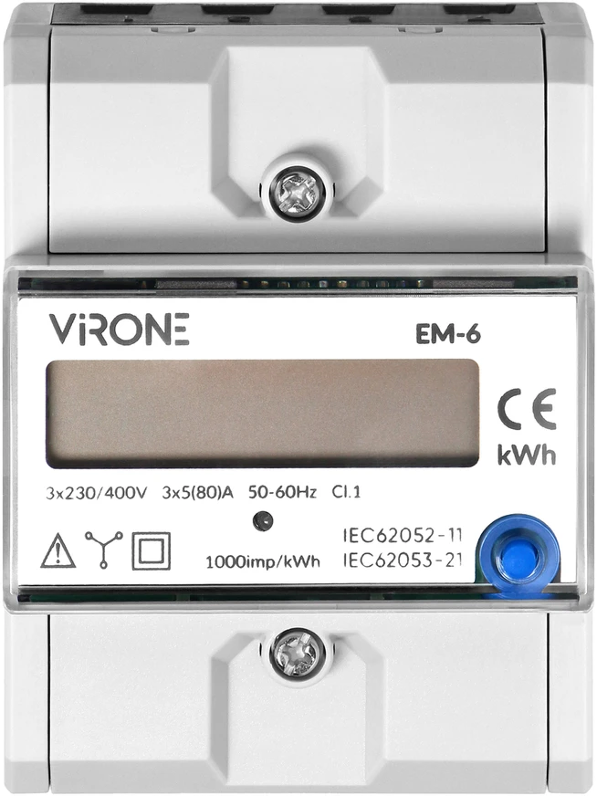 Orno 3 Fazowy 3 fazių elektros energijos suvartojimo indikatorius, 80 A, papildomas indikatorius, impulsų išėjimas, RESET mygtukas, 2 moduliai, DIN TH-35 mm