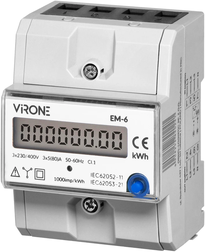 Orno 3 Fazowy 3 fazių elektros energijos suvartojimo indikatorius, 80 A, papildomas indikatorius, impulsų išėjimas, RESET mygtukas, 2 moduliai, DIN TH-35 mm