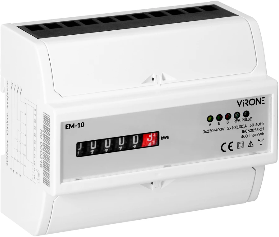 Orno Trifazis analoginis elektros energijos suvartojimo indikatorius, 100A, 7 moduliai, DIN TH-35mm
