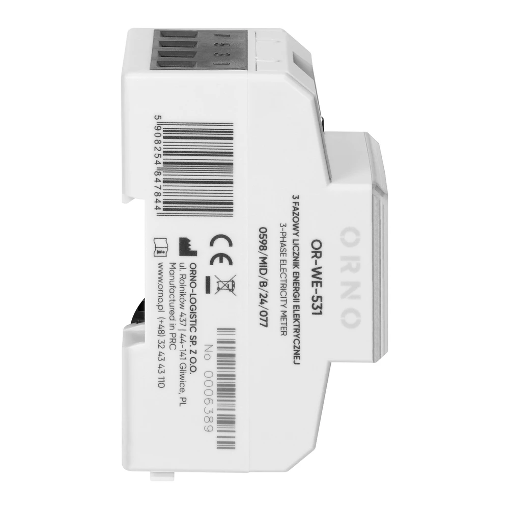 Orno 3 Fazowy Trifazis elektros skaitiklis, 80A, MID, 4,3 moduliai, DIN TH-35mm