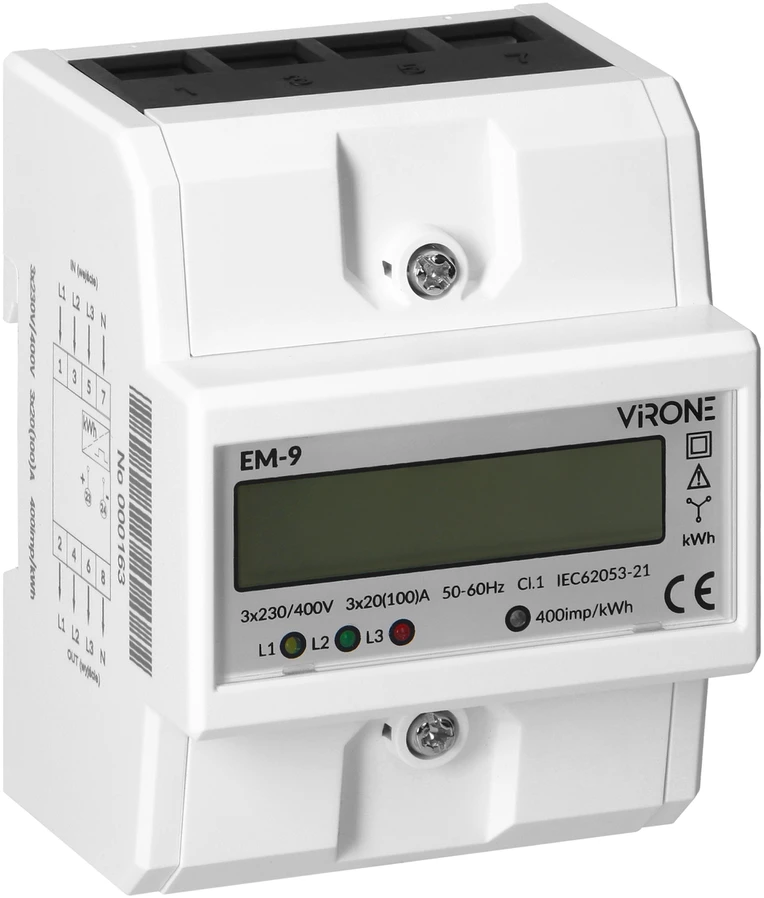 Orno 3 Fazowy Trifazis skaitmeninis elektros energijos suvartojimo indikatorius, 100A, 4 moduliai, DIN TH-35mm