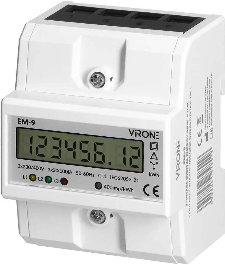 Orno 3 Fazowy Trifazis skaitmeninis elektros energijos suvartojimo indikatorius, 100A, 4 moduliai, DIN TH-35mm