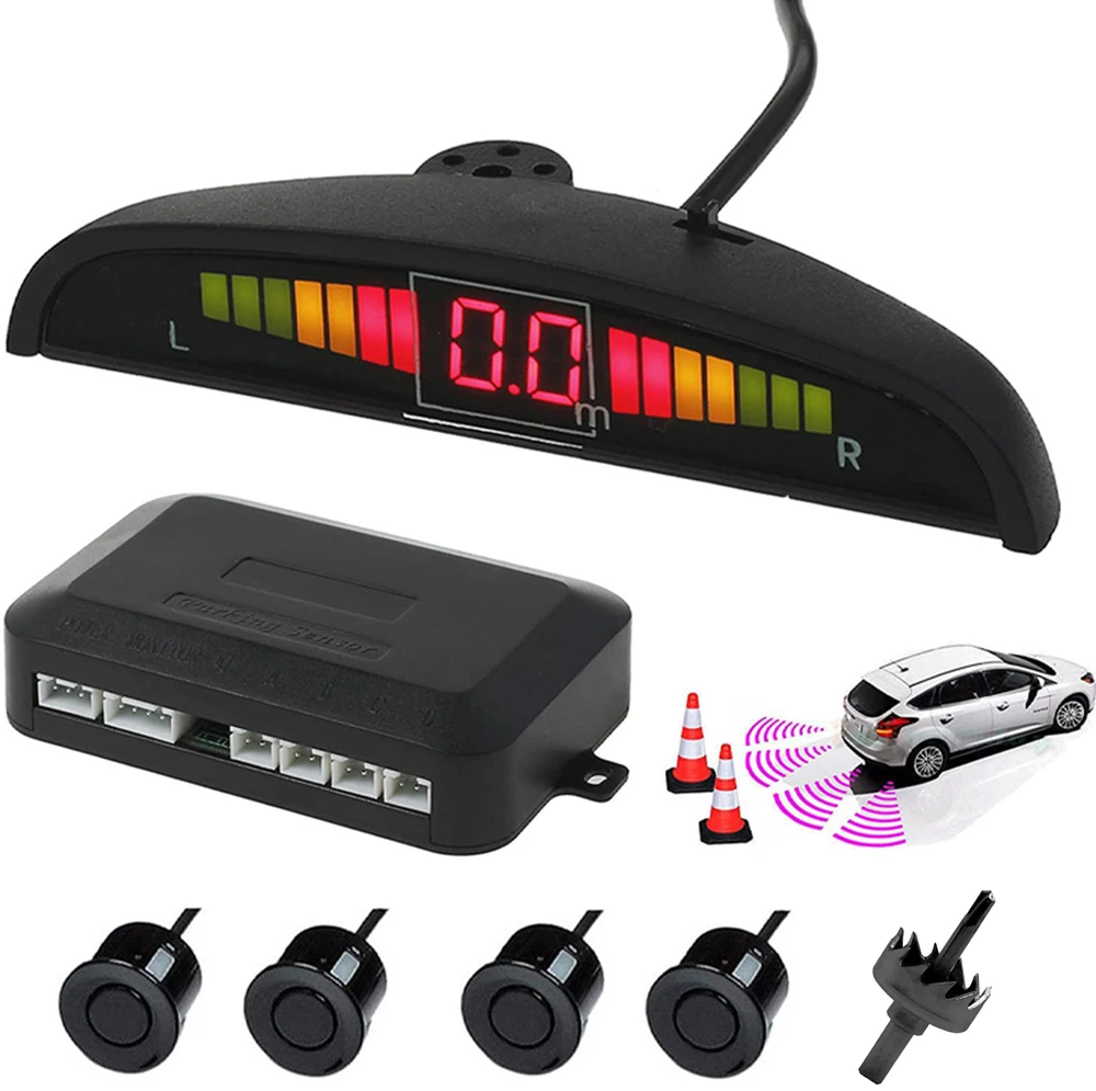 4 atbulinės eigos parkavimo jutikliai LED LCD priekyje ir gale