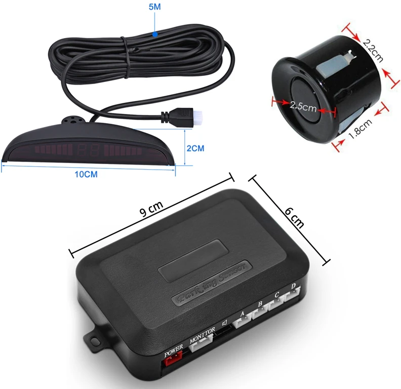 4 atbulinės eigos parkavimo jutikliai LED LCD priekyje ir gale