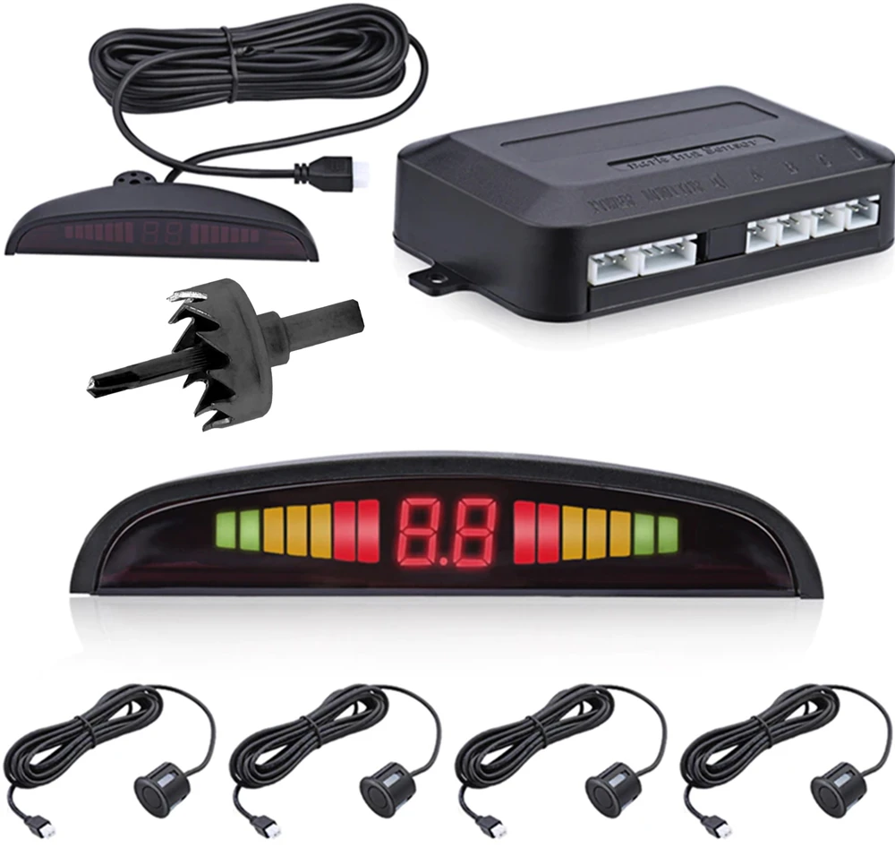 4 atbulinės eigos parkavimo jutikliai LED LCD priekyje ir gale