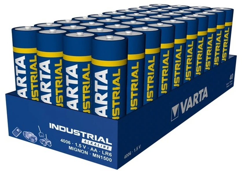 40x 40 vnt. R-06 LR6 AA šarminių baterijų, 1,5 V, „Varta Industrial“ (folijos 4 vnt.)