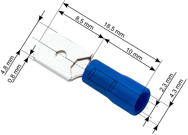 Blow Izoliuota plokščia kištukas 4.8/0.8 mm mėlyna