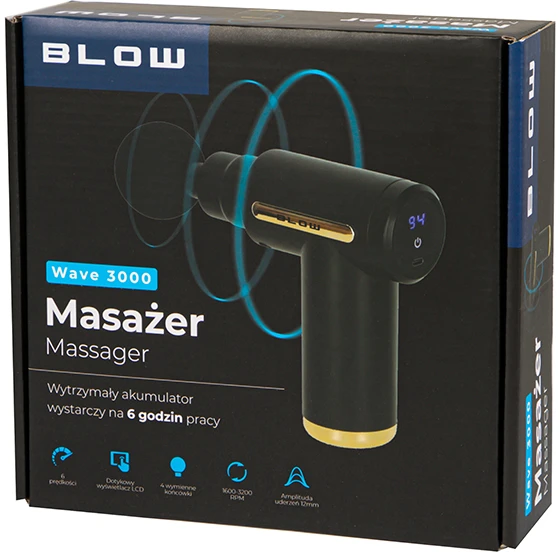 Masažo pistoletas BLOW Wave 3000 + 4 antgaliai
