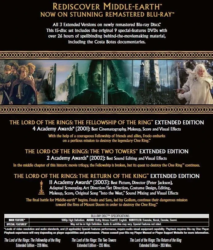 500 Žiedų valdovas: Išplėstinė trilogija (15 diskų) (remasteris) (Blu-ray)