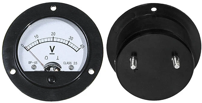 Apvalus 40V analoginis voltmetras: priekis ir nugarėlė