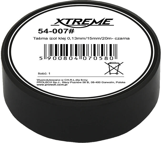 54-007# Xtreme Lipni izoliacinė juosta 0.13mm 15mm 20m- juoda