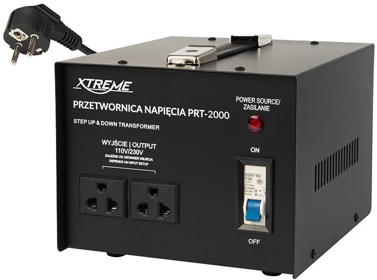 Įtampos keitiklis 2000W su jungikliu ir dviem lizdais