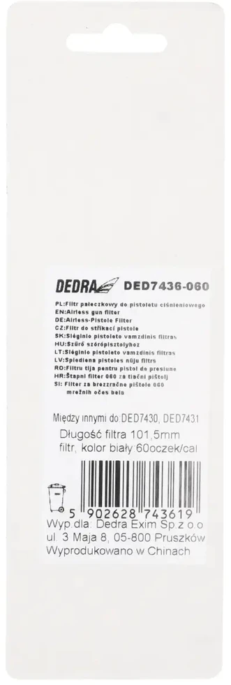 Dedra Sleginio pistoleto vamzdinis filtras 60