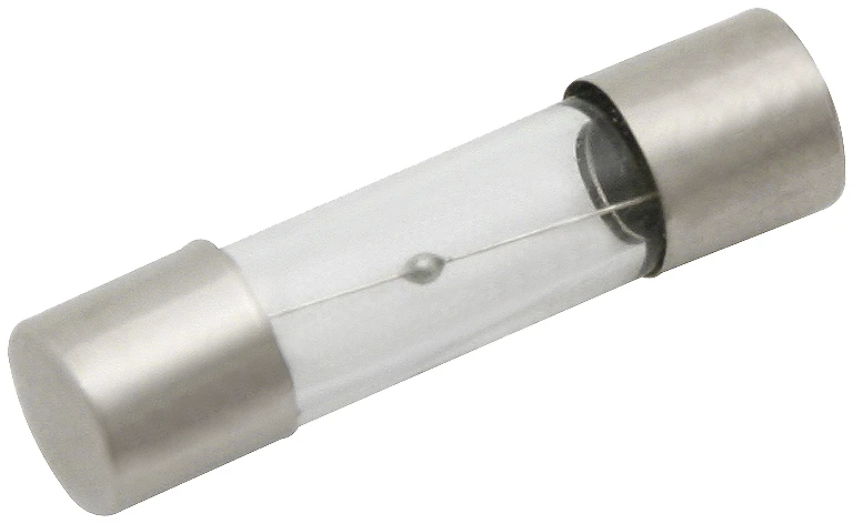 Stiklinis 20 mm saugiklis su metaliniais kontaktais