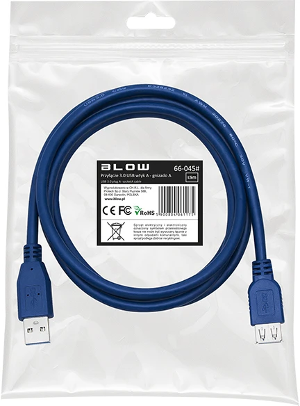 Blow USB-A 3.0 kabelis kištukas - lizdas 1.5m