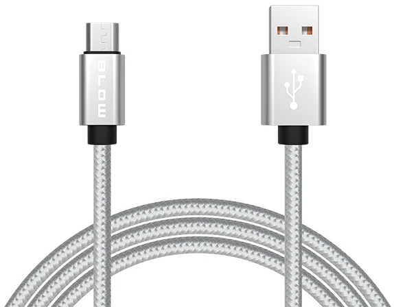 Blow USB A - micro B jungtis 1.0m, pintas, sidabrinis