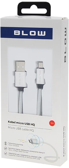 Blow USB A - micro B jungtis 1.0m, pintas, sidabrinis