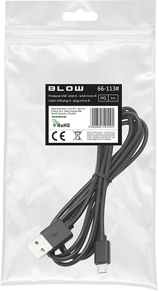 Blow USB A - micro B jungtis 0.85 m juodas HQ pakabukas