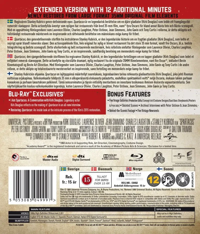 69 Spartakas: 55-ųjų metinių restauruotas leidimas (Blu-ray)