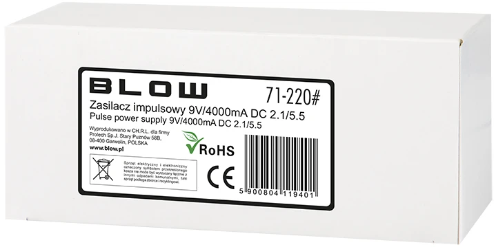 Blow Impulsinis maitinimo šaltinis 9V 4000mA DC 2.1x5.5