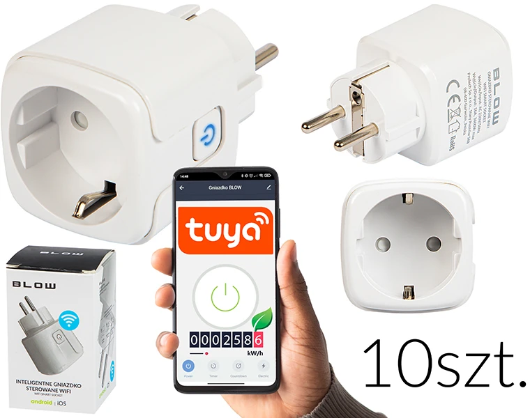 72-130# „Tuya V3“ išmanusis „Wi-Fi“ valdomas lizdas, baltas, kelių pakuočių rinkinys