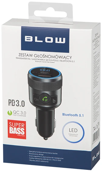 FM radijo imtuvas BLOW Bluetooth 5.1+QC3.0 +PD 24W