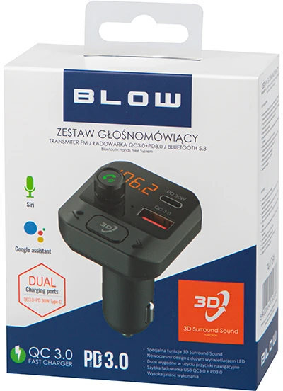 FM siųstuvas BLOW BT laisvų rankų įranga + 3D stereofoninis įrenginys