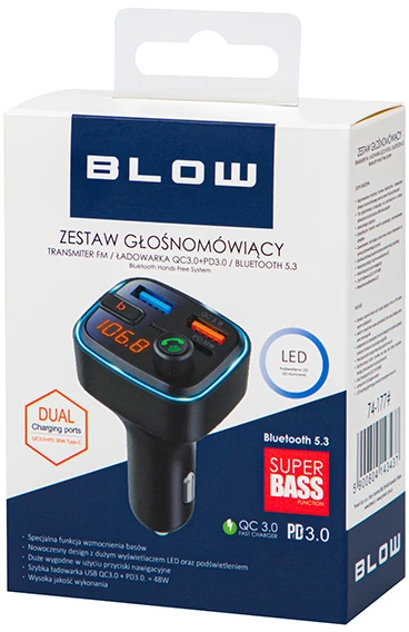 FM siųstuvas BLOW Bluetooth5.3+QC3.0 +PD 30W
