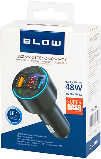 FM siųstuvas BLOW Bluetooth5.3+QC3.0+PD 30W V.2