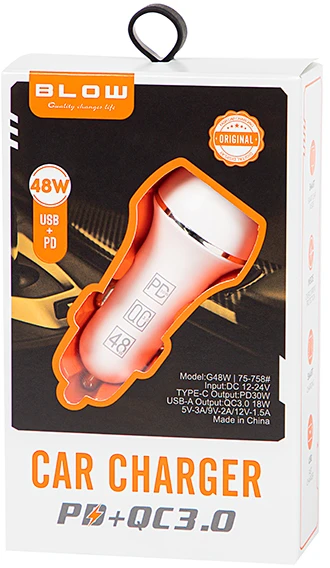 Blow Automobilinis įkroviklis USB+USB-C lizdas 48W G48W