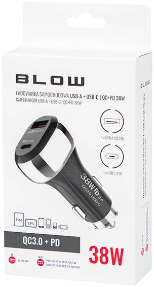 Blow Automobilinis įkroviklis su USB+USB-C 38W G38A