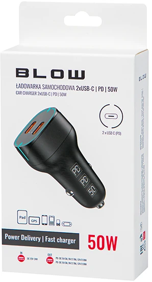 Blow USB-Cx2 50W G50B automobilinis įkroviklis