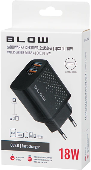 Blow Maitinimo įkroviklis USBx2 QC lizdas 36W