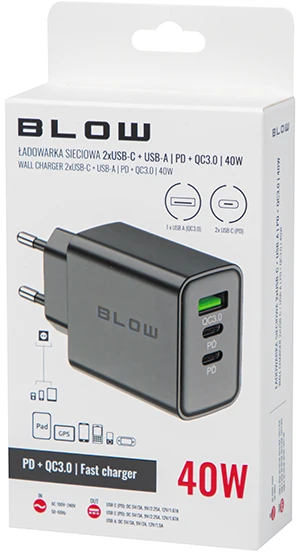 Blow Maitinimo įkroviklis USB prievadas + USB-Cx2 QC+PD 40W