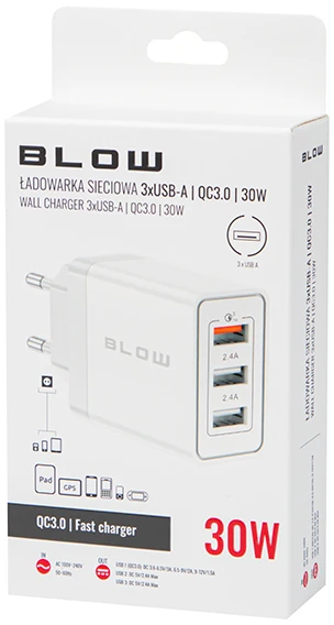 Blow Maitinimo įkroviklis USBx2 lizdas + USB QC 30W