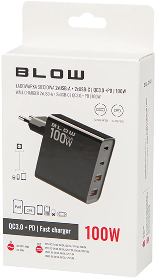 Blow Maitinimo įkroviklis USBx2 lizdas + USB-Cx2 QC+PD 100W