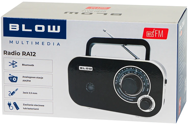 Nešiojamasis analoginis AM/FM radijas BLOW RA12 juodos ir baltos spalvos