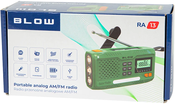 Nešiojamas analoginis AM/FM radijas BLOW RA13 solar