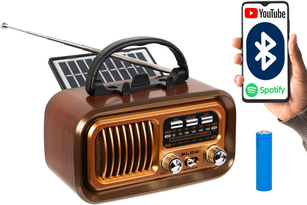 Nešiojamasis analoginis AM/FM radijas BT BLOW RA16 saulės energija