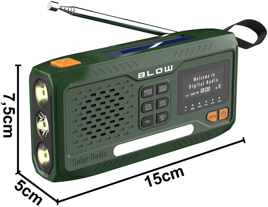 Nešiojamasis analoginis AM/FM/DAB radijas BT BLOW RA19 saulės energija varomas