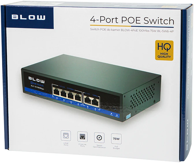 Šakotuvas Blow 4 jungiklis PoE 100Mbps 60W BL-SW6-4P