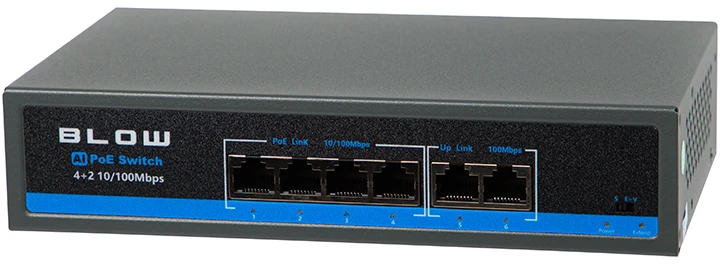 Šakotuvas Blow 4 jungiklis PoE 100Mbps 60W BL-SW6-4P